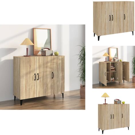Buffet chêne sonoma 90x34x80 cm bois d'ingénierie - Buffet En Bois - Meuble De Rangement - Mobilier Industriel - Buffet Design - Commode Moderne