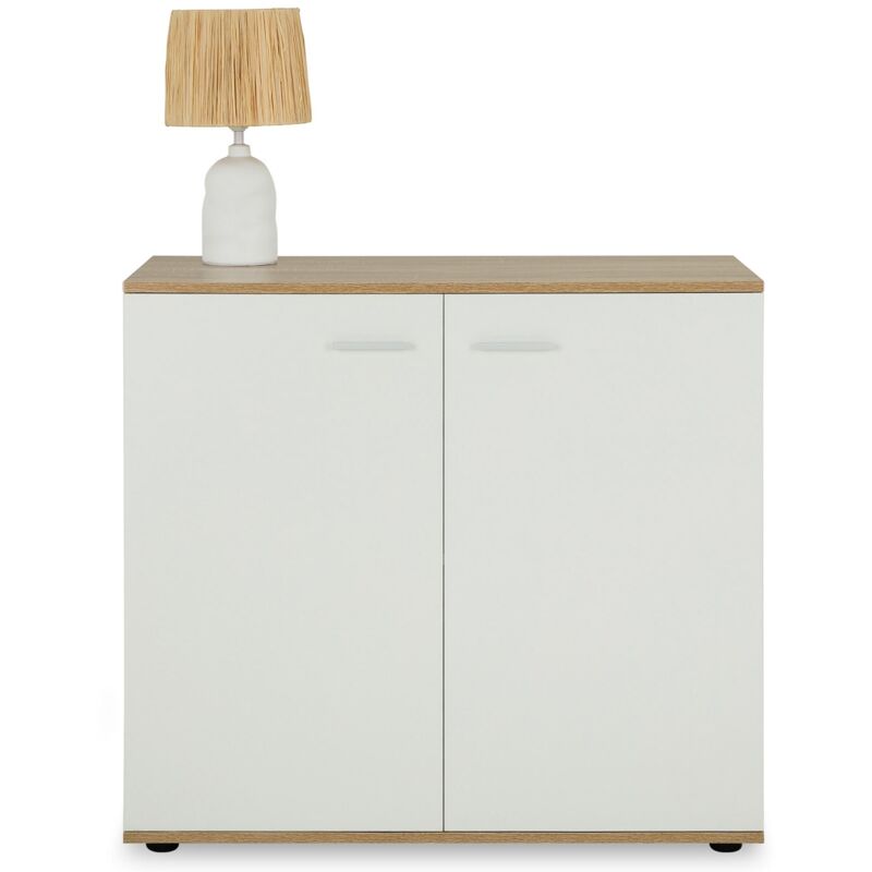 Idimex - Buffet chicago avec 2 portes, en mélaminé décor chêne sonoma et blanc