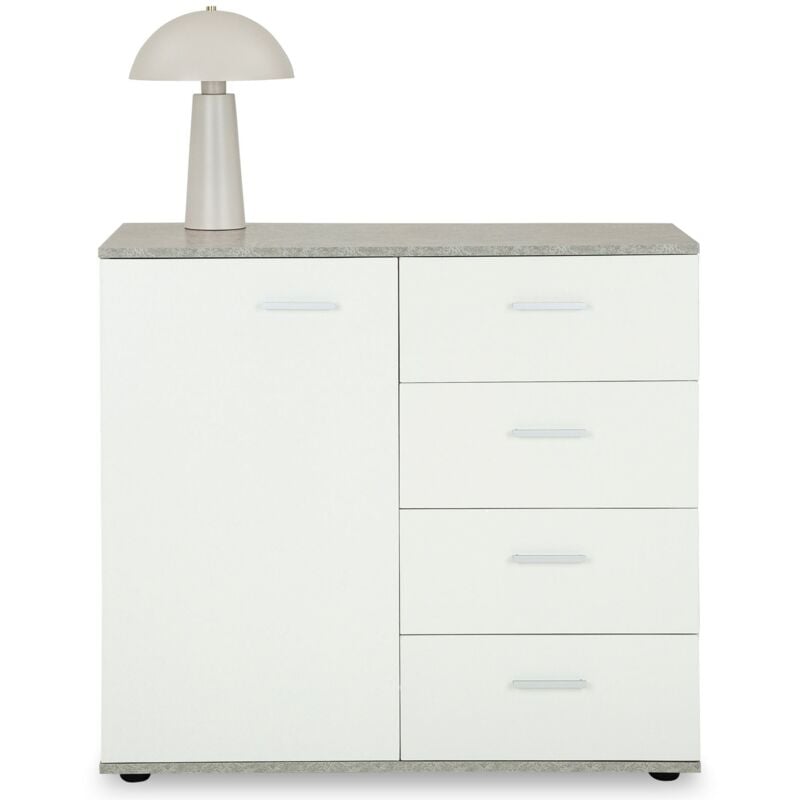 Idimex - Buffet salle à manger chicago l 91 cm - Coloris béton et blanc