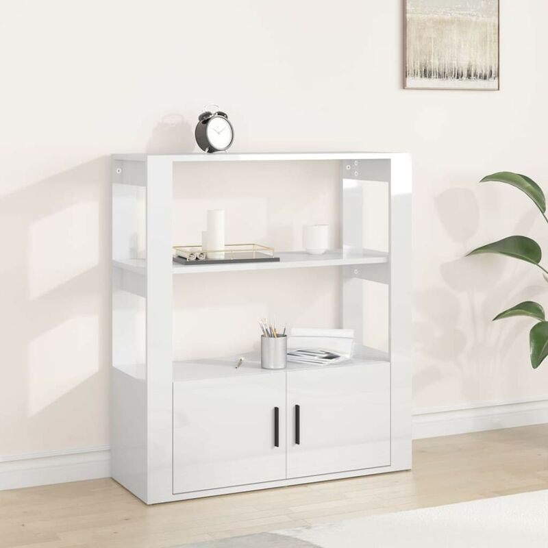 Buffet Classique Blanc Brillant Décoration & Rangement Facile et Pratique. 80 x 30 x 90 cm - Blanc Brillant