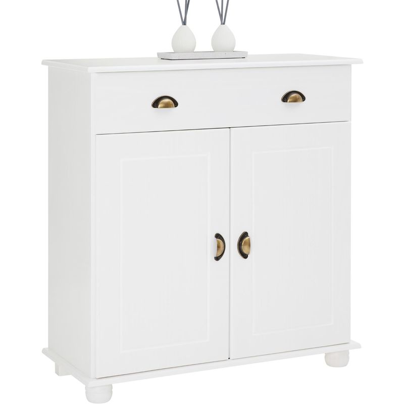 Idimex - Buffet colmar commode bahut vaisselier meuble bas rangement avec 1 tiroir et 2 portes, en pin massif lasuré blanc - Blanc