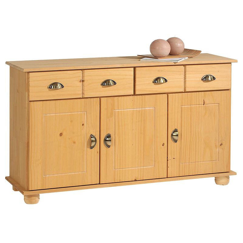 Idimex - Buffet COLMAR commode bahut vaisselier meuble bas rangement avec 2 tiroirs et 3 portes, en pin massif ciré - Finition cirée