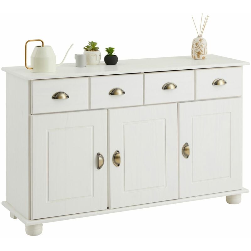 Idimex - Buffet salon colmar L116 cm bois massif, Blanc