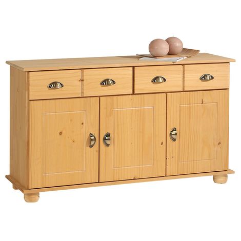 Buffet COLMAR commode bahut vaisselier meuble bas rangement avec 2 tiroirs et 3 portes, en pin massif lasuré blanc - Blanc