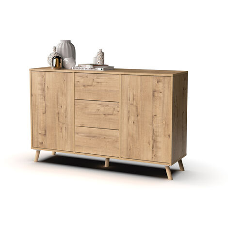Buffet coloris chêne doré - Hauteur 89 x Longueur 140 x Profondeur 40 cm - PEGANE -