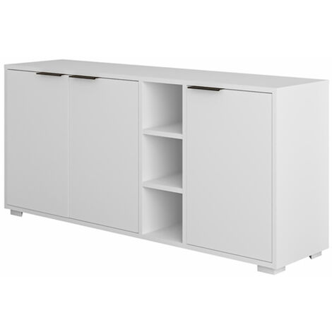 Buffet commode à 3 portes Meuble de rangement coloris Blanc - Longueur 142 x Hauteur 66 x Profondeur 36 cm