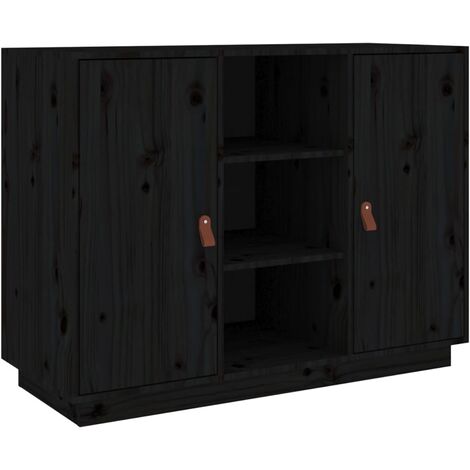 Buffet Commode Armoire Luxueux, pour Salon Chambre Entrée Cuisine, Noir 100x40x75 cm Bois massif de pin OIB4757E - Noir