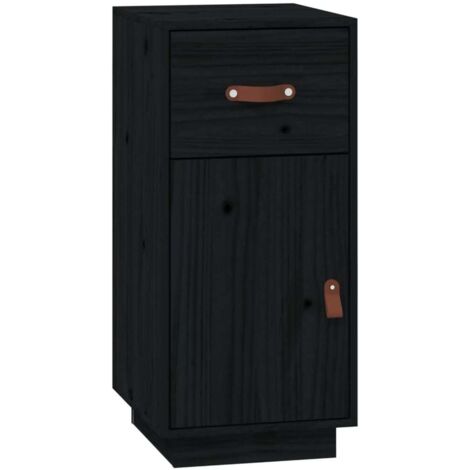 Buffet Commode Armoire Luxueux, pour Salon Chambre Entrée Cuisine, Noir 34x40x75 cm Bois massif de pin OIB9979E