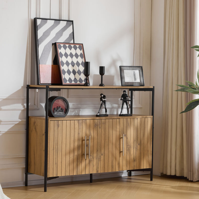 Okwish - Buffet commode avec 3 portes, étagères réglables - 120 cm - design industriel, buffet robuste pour salon, salle à manger et couloir,