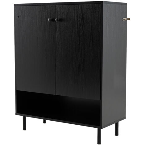 Buffet Commode de Rangement à 2 Portes avec Étagère Réglable et Kit Antibasculement, Meuble Bar 75 x 35 x 95 cm, Noir