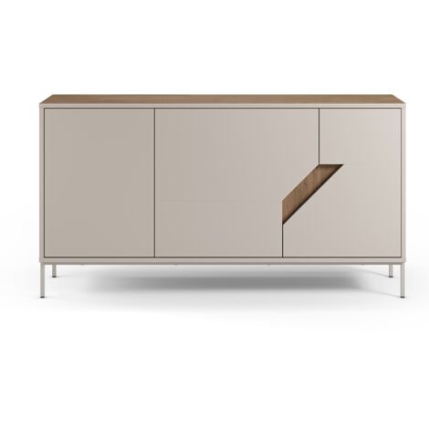 Buffet, commode de rangement avec 3 portes aspect bois coloris chêne, crème - Longueur 150 x Profondeur 40 x Hauteur 80 cm
