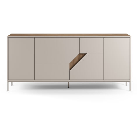Buffet, commode de rangement avec 4 portes aspect bois coloris chêne, crème - Longueur 180 x Profondeur 40 x Hauteur 80 cm