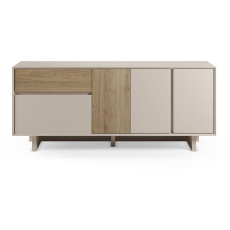 Buffet, commode rectangulaire avec 4 portes et 1 tiroir aspect bois coloris chêne, blanc - Longueur 180 x Profondeur 45 x Hauteur 76,50 cm