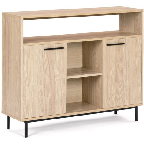 Buffet contemporain 2 portes SEATTLE avec étagères 100 cm - Bois-clair