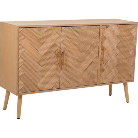 Buffet contemporain bois naturel trois portes élégance salon - bois naturel clair et doré