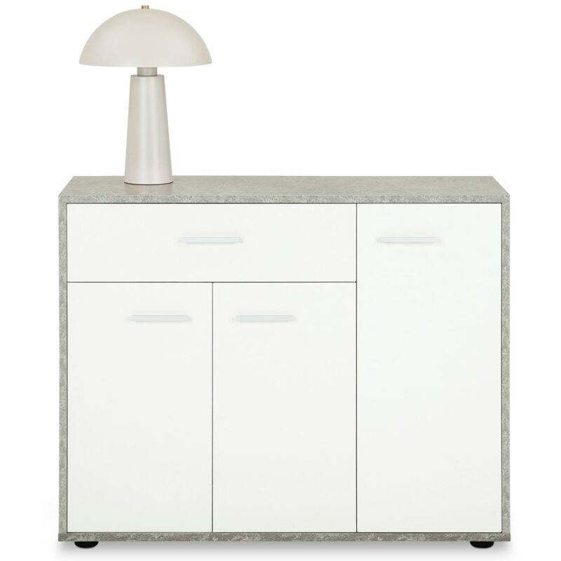 Idimex - Buffet salle à manger coraline l 88 cm en bois - Blanc et béton