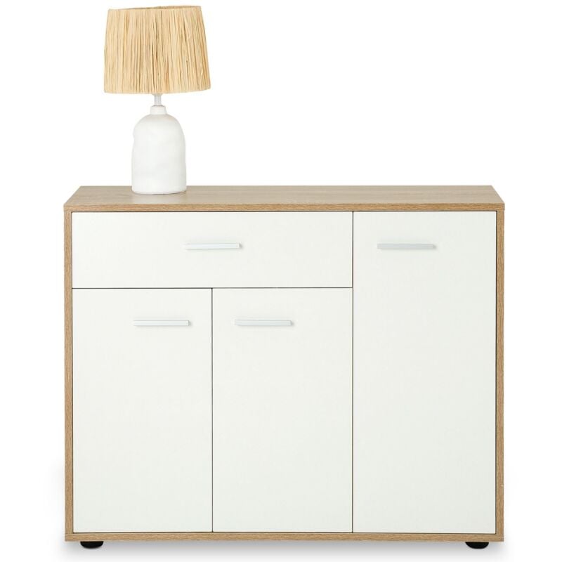 Idimex - Buffet salle à manger coraline l 88 cm en bois - Blanc et sonoma