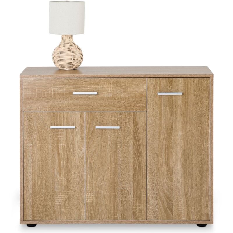 Idimex - Buffet coraline, en mélaminé décor chêne sonoma