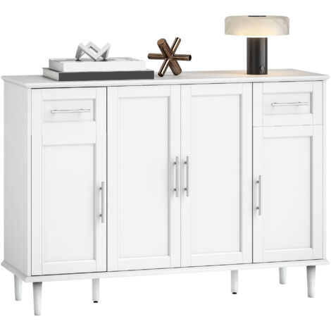 Buffet Crédence Élégant avec 2 Tiroirs et 3 Placards à Étagères Réglables, en Bois, 120x38x86 cm, Blanc
