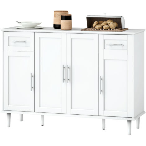 Buffet Crédence Élégant en Bois avec 2 Tiroirs et 3 Placards à Étagères Réglables, 120x38x86 cm, Blanc