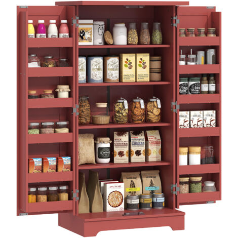Buffet cuisine 5 niveaux, armoire avec portes et étagères réglables, 60x40x120 cm, grain bois rouge
