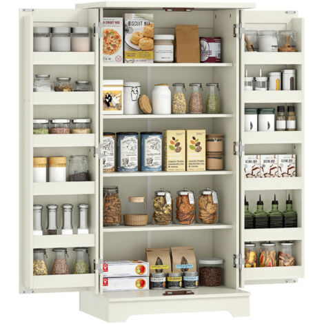 Buffet cuisine 5 niveaux portes étagères réglables 60x40x120 cm grain bois crème