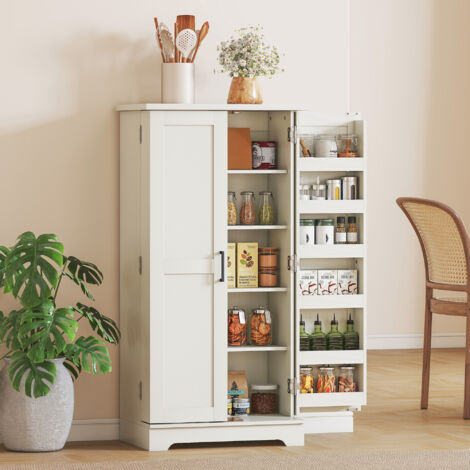 Buffet cuisine armoire de cuisine 5 niveaux avec portes et étagères réglables 60l x 40P x 120H cm grain de bois crème
