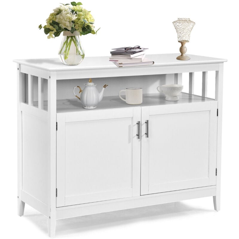 Buffet cuisine avec 2 portes 114x51x91 cm meuble de rangement moderne avec étagère réglable pour salon salle à manger blanc