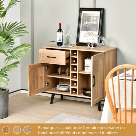 Buffet Cuisine Industriel à 2 Portes avec 6 Porte-Bouteilles Meuble de Rangement avec Tiroir Coulissante Cadre Métallique 90 x 40 x 79 cm DESIGN IN