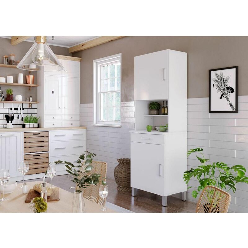 Buffet Cuisine 60cm KUISINA 2 portes et 1 tiroir Blanc - Blanc