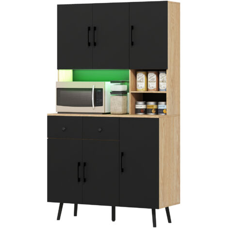 Buffet cuisine LED RGB 6 portes 2 tiroirs 100x40x176cm noir