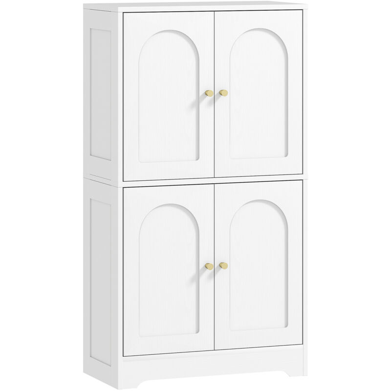 Buffet cuisine, meuble cuisine rangement avec 4 portes cintrées et 2 étagères réglables, 60 x 30 x 110 cm, blanc-Blanc