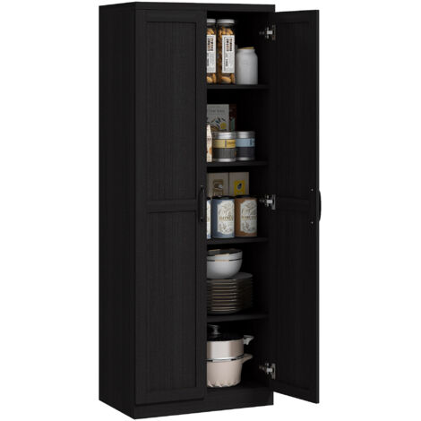 Buffet cuisine, meuble cuisine rangement avec double porte et 2 étagères réglables, 60 x 40 x 160 cm, noir