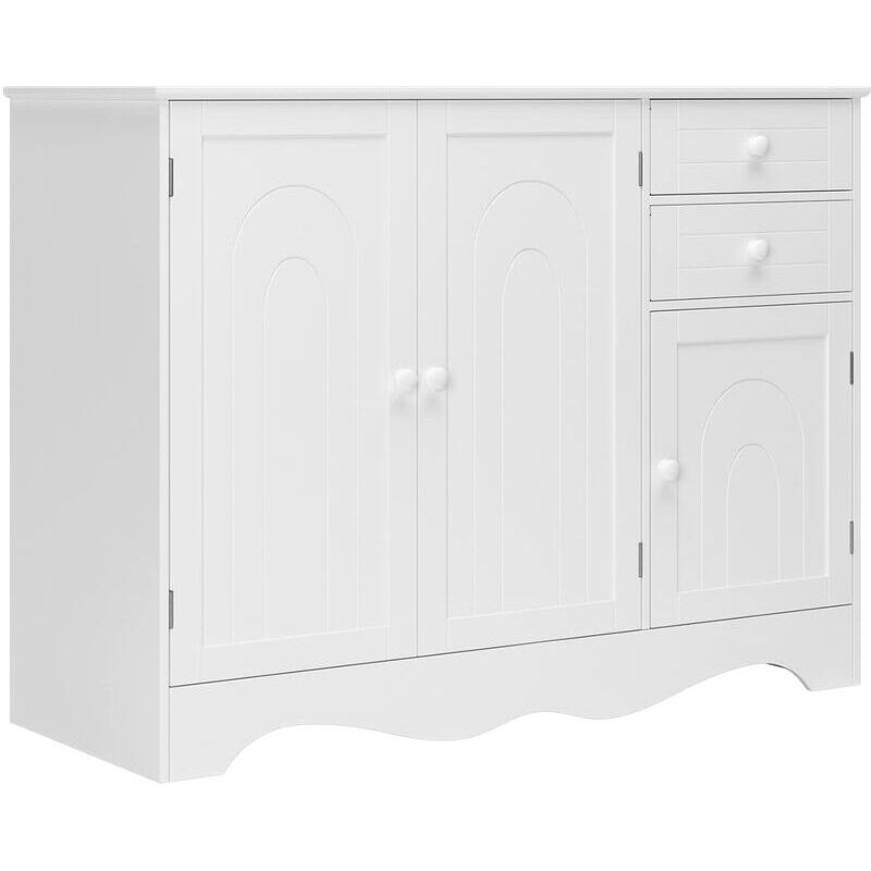Vuszr - Buffet Cuisine, Meuble de Rangement avec 3 Portes et 2 tiroirs, Placard de Cuisine avec Étagère pour Salle à Manger, Salon, Entrée, Blanc