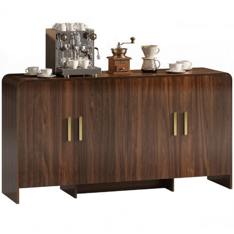 Buffet cuisine. meuble de rangement avec 4 portes à fermeture douce. 4 compartiments et bords arrondis. 152x40x80cm. noyer