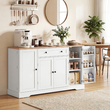 Buffet cuisine. meuble de rangement avec tiroir. 4 portes. étagères réglables et 6 racks de porte. 138x40x83.5cm. blanc