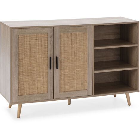 Buffet Dalia 2 portes et 3 niches couleur chêne, 120 cm longueur