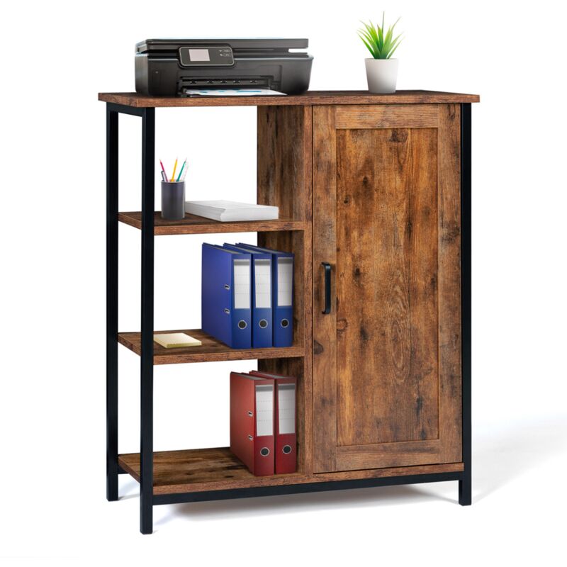 Buffet d'appoint 3 étagères et placard 70 cm dayton effet vieilli design industriel