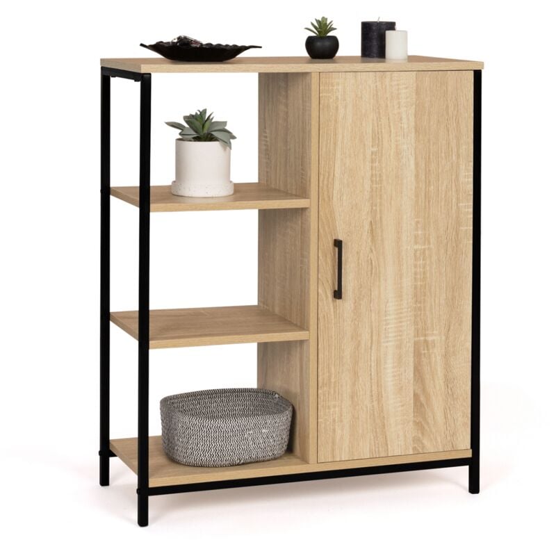 Buffet d'appoint 3 étagères et placard 70 cm detroit design industriel