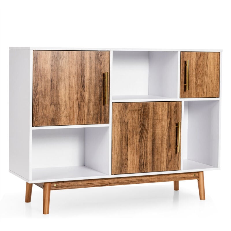 Helloshop26 - Buffet de cuicine, meuble de rangement avec 3 placards 3 étagères ouvertes et pieds surélevés 95 x 31 x 76 cm