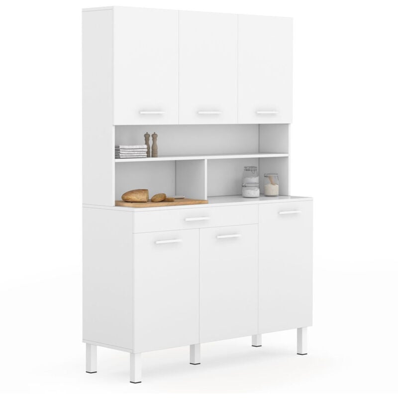 Buffet de cuisine 120 cm cina 6 portes + tiroir blanc et blanc brillant