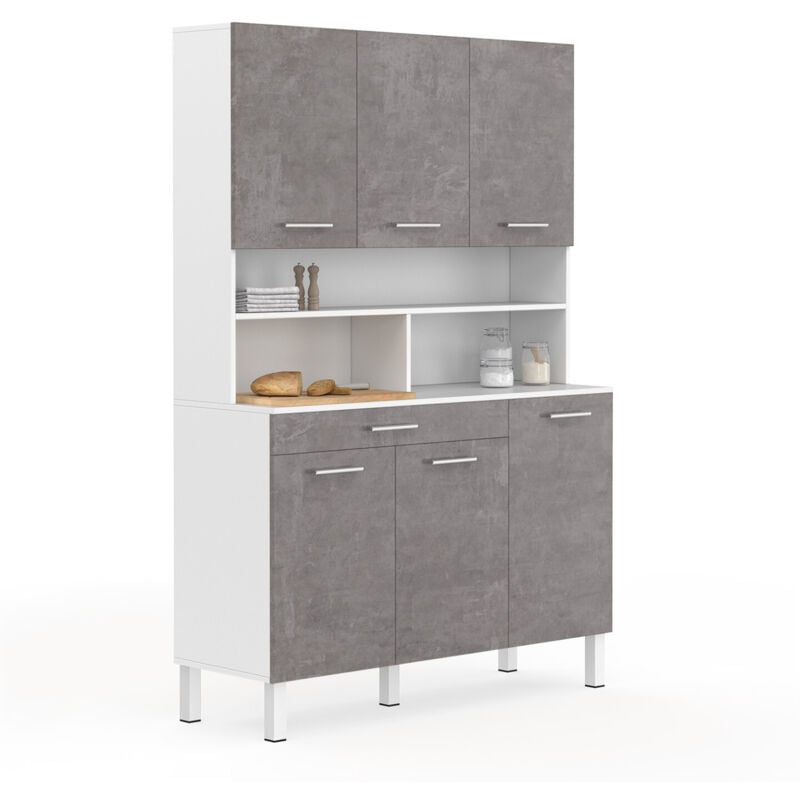 Buffet de cuisine 120 cm cina 6 portes + tiroir blanc et effet béton