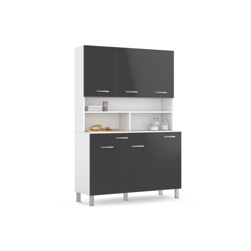 Idmarket - Buffet de cuisine 120 cm cina meuble 6 portes gris brillant et structure blanche + tiroir - Multicolore