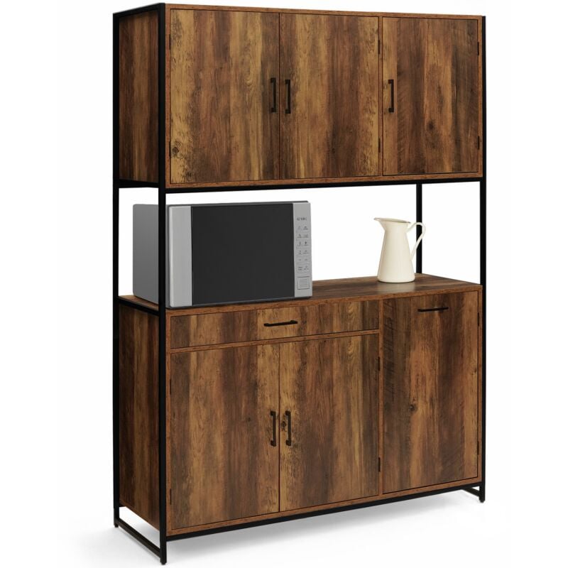 Buffet de cuisine 120 cm hawkins meuble 6 portes bois foncé design industriel + tiroir - Bois-foncé