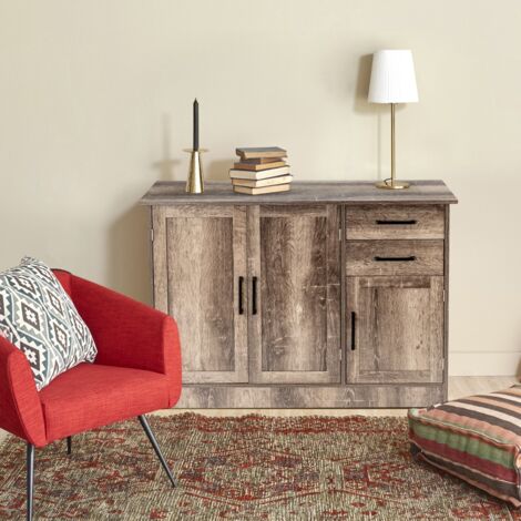 Buffet de Cuisine 3 Portes et 2 Tiroirs 110x40x78 CM Buffet Bas Étagère Réglable Salon Bureau et Salle à Manger
