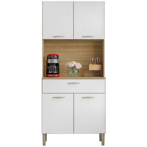 BEAUX MEUBLES PAS CHERS Buffet de Cuisine 4 Portes 1 Tiroir Chêne et Blanc L 74.5 H 170.5 P 36.3 cm