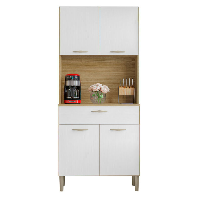 Beaux Meubles Pas Chers - Buffet de Cuisine 4 Portes 1 Tiroir Chêne et Blanc l 74.5 h 170.5 p 36.3 cm