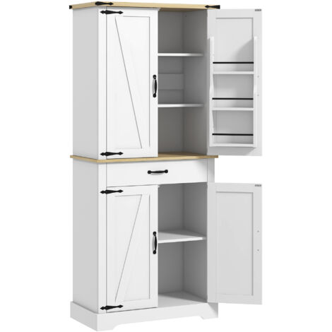 Buffet de cuisine 4 portes avec 6 étagères et 1 tiroir, étagères réglables, 76,5x40x181 cm, blanc