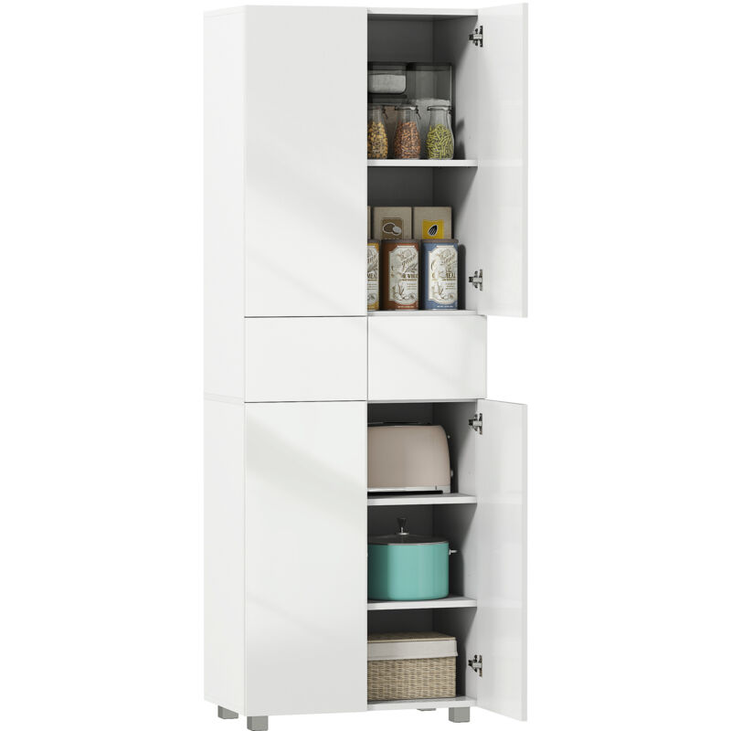 Buffet de cuisine 4 portes blanc laqué avec étagères ajustables - Meuble de rangement 60 cm de large