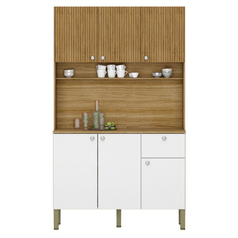 Buffet de Cuisine 6 Portes 1 Tiroir Chêne et Blanc 7 Niches l 111 h 185 p 39.3 cm